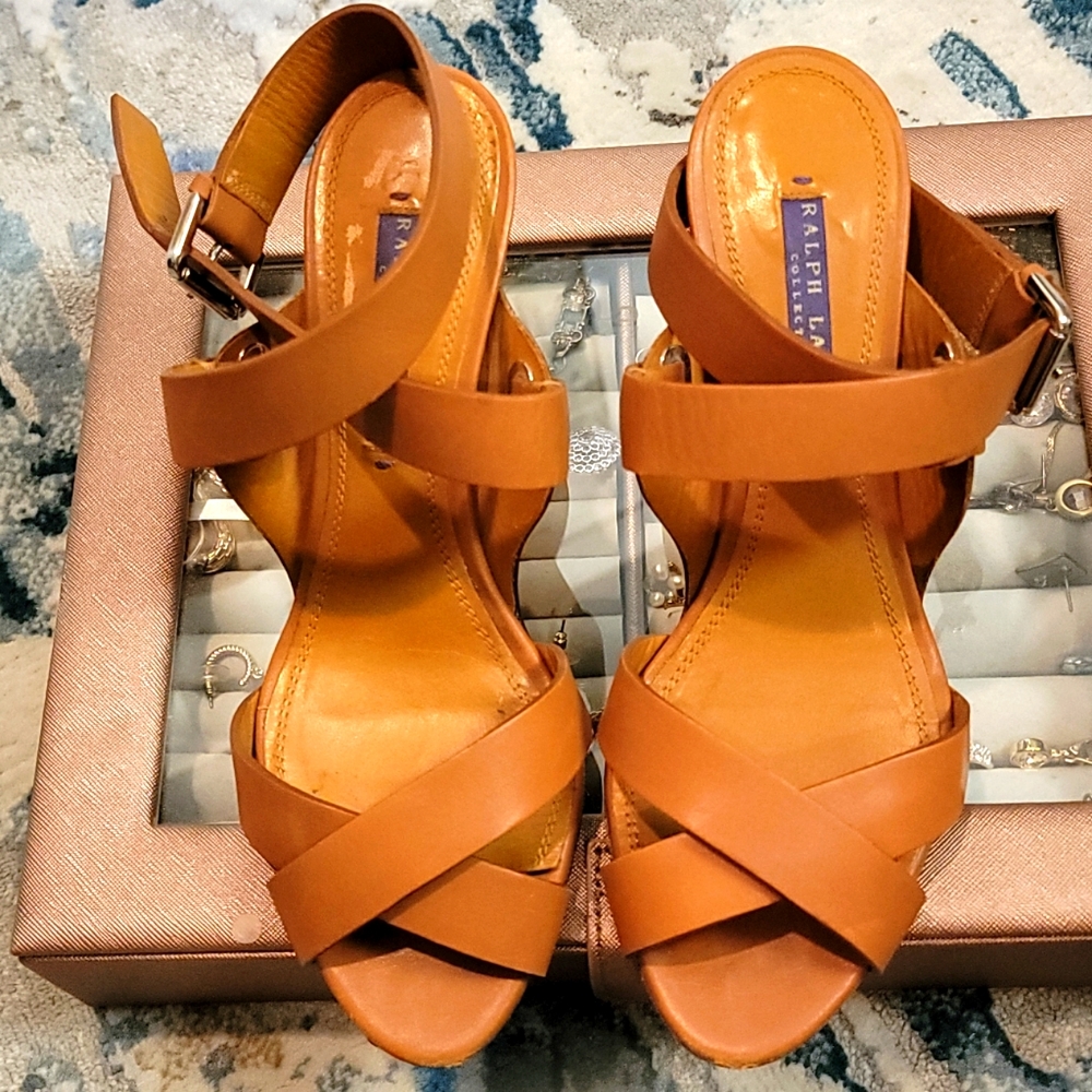Ralph Lauren Purple Label Caramel Strappy Heels